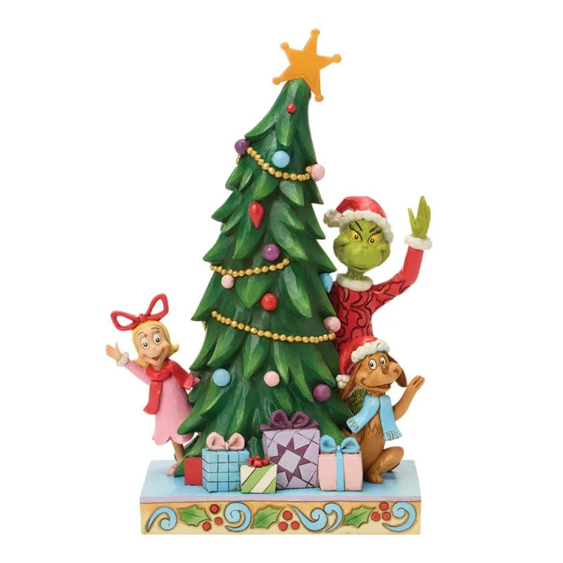 Grinch, Cindy & Max Peeking out from LED Tree  Figurine By Jim Shore 6018962 - Image 2