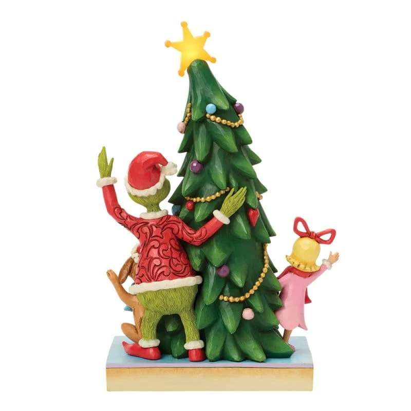 Grinch, Cindy & Max Peeking out from LED Tree  Figurine By Jim Shore 6018962 - Image 4