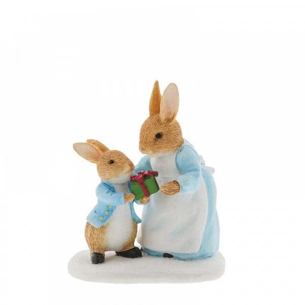 Mrs. Rabbit Passing Peter Rabbit a Present Figurine